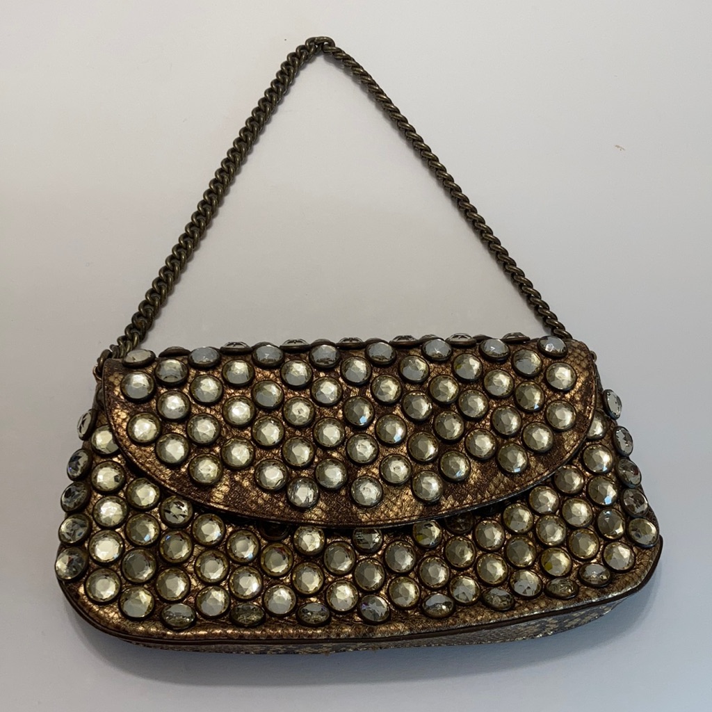 Betsey Johnson Rhinestone Clutch In Gold Gently Used